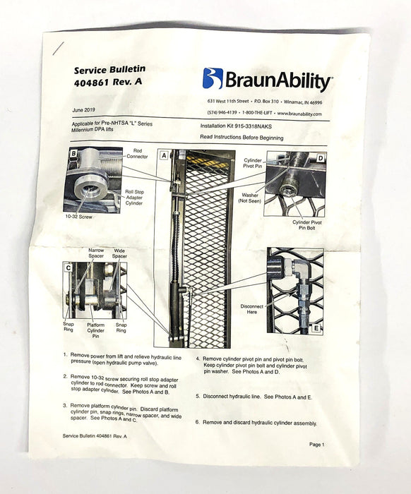 BraunAbility Stop Flap Cylinder And Kit 915-3318NAKS NOS