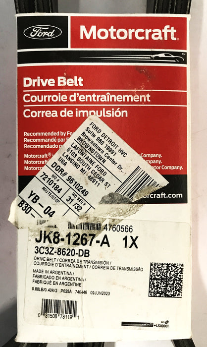 Motorcraft 8-Rib Serpentine V-Belt JK8-1267-A NOS