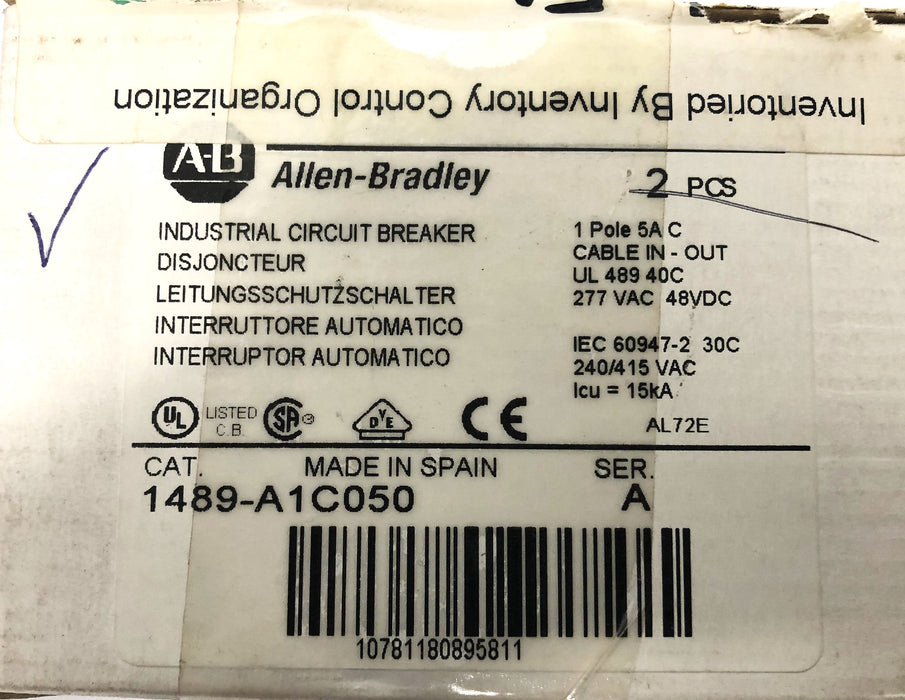 Allen-Bradley 277VAC 48VDC Industrial Circuit Breaker 1489-A1C050 NOS