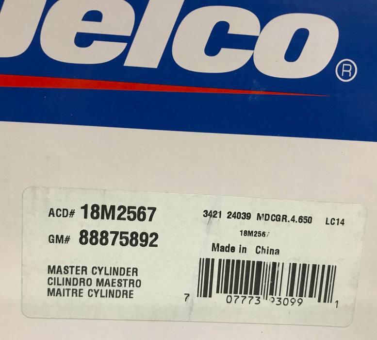 ACDelco Brakes Master Cylinder 18M2567 NOS