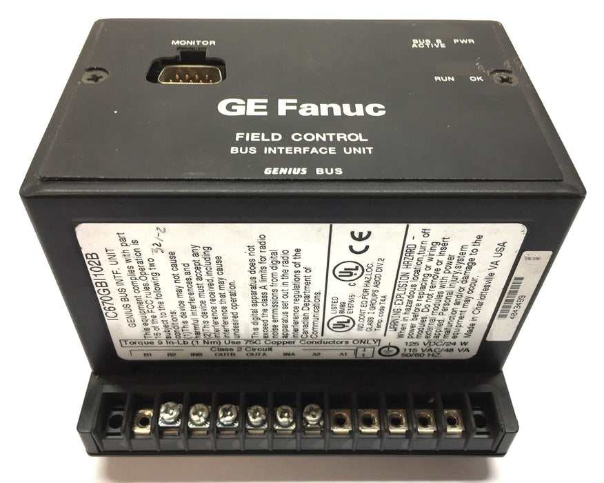 GE Fanuc Field Control Bus Interface Unit (Missing Screws) IC670GBI102B USED