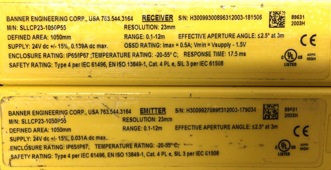 Banner EZ-Screen LS Emitter and Receiver SLLCP23-1050P55 USED
