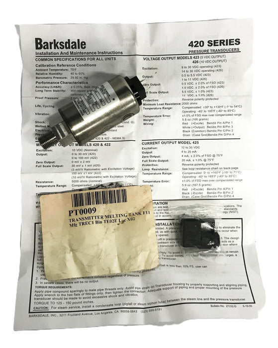 Barksdale 420 Series Transducer 425H4-25 NOS