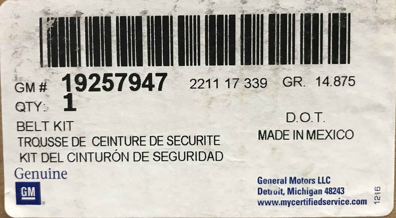 GM Driver Seat Belt with Retractor and Pre-Tensioner 19257947 NOS