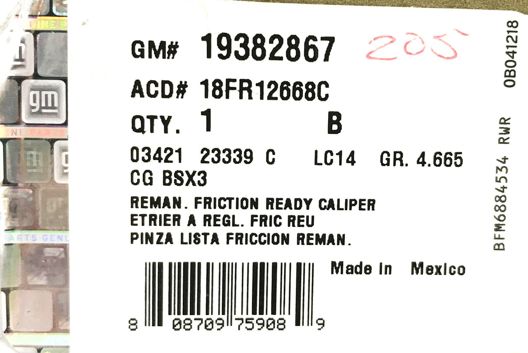 GM Disc Brake Caliper 19382867 REMANUFACTURED
