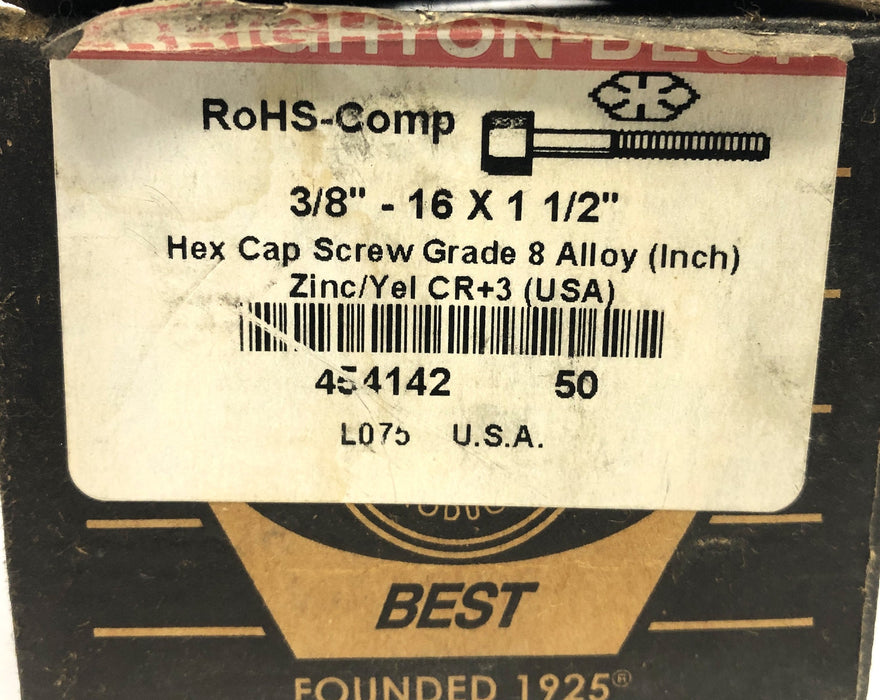 Brighton Best Grade 8 Alloy 3/8-16x1-1/2IN Hex Cap Screw 454142 [Lot of 30] NOS