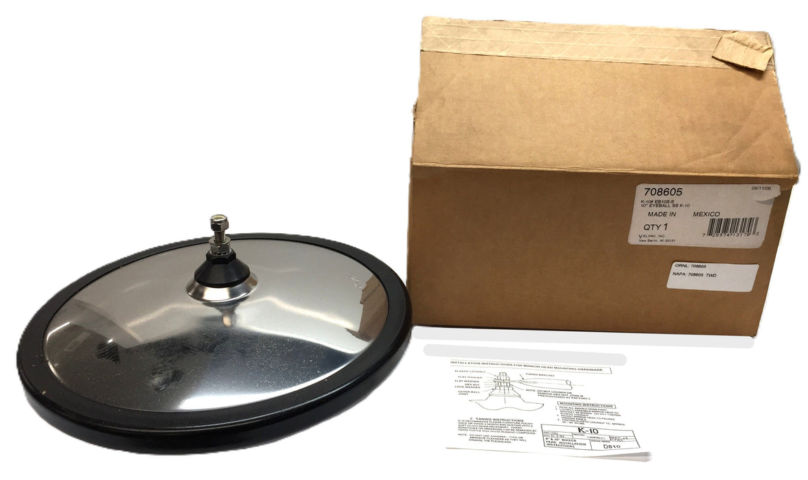 Velvac 10-inch "Eyeball" Convex Blind Spot Mirror 708605 NOS