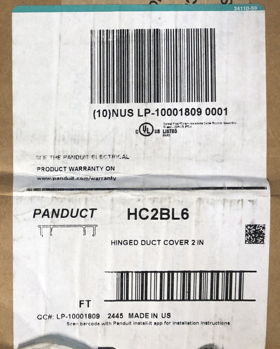 Panduit 2" x 6' Black Hinged Duct Cover Pack (15pcs) HC2BL6 NOS