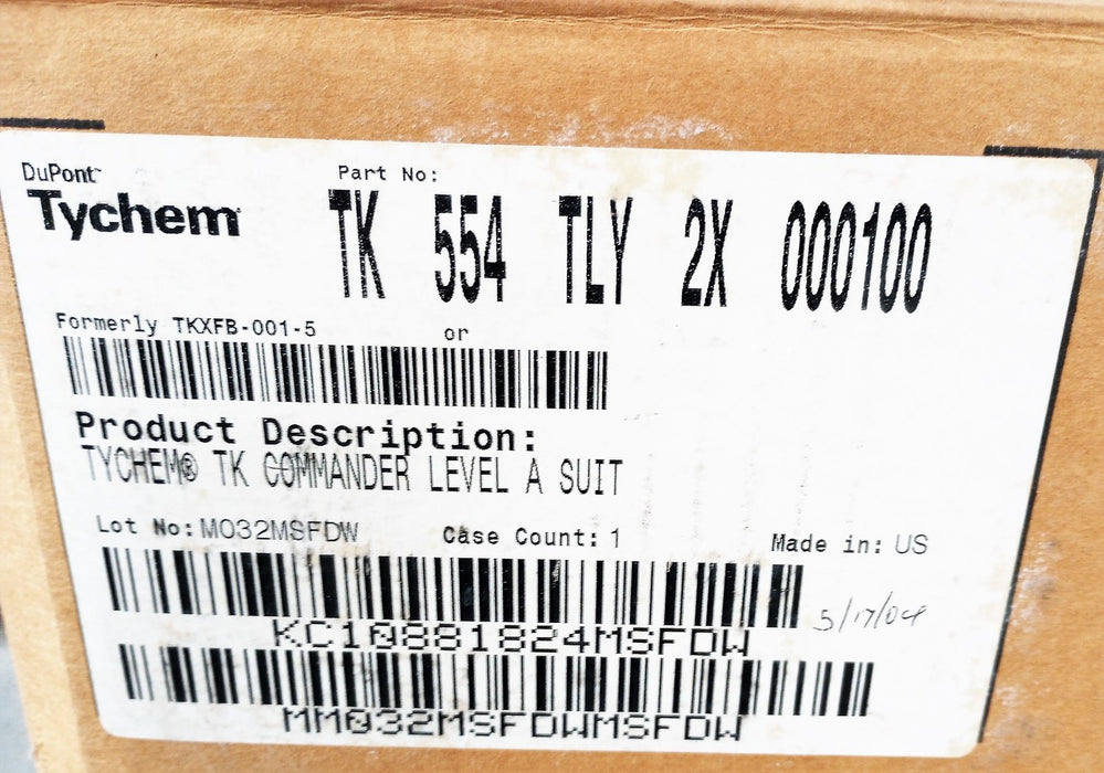Dupont TK 554 TLY 2X 000100 Tychem TK Commander Level A Suit TychemTK 2XL NOS