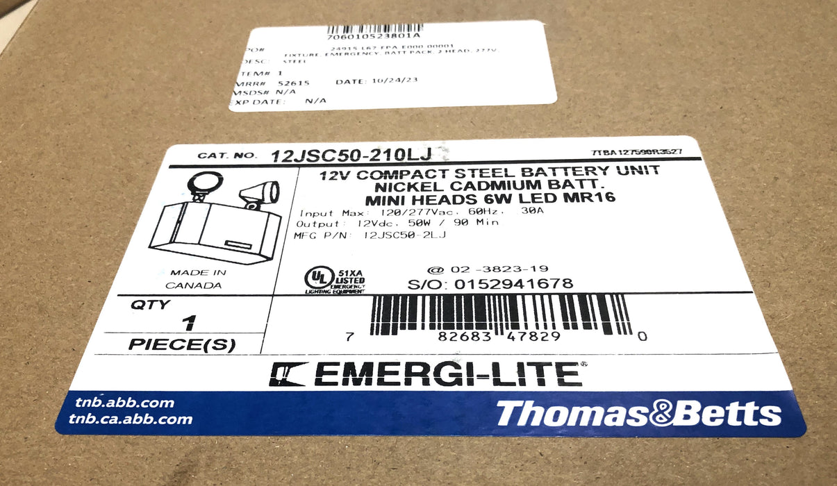 Thomas & Betts Emergi-Lite 12V Compact Steel Battery Unit 12JSC50-210LJ NOS - GTS SPECIAL