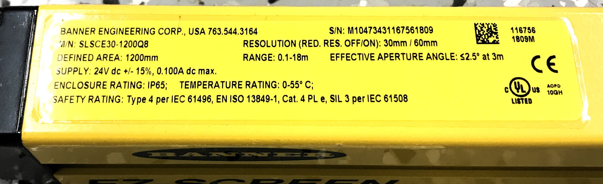 Banner EZ-Screen Emitter SLSE30-1200Q8 NOS