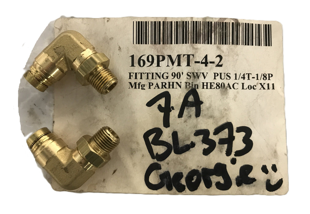 Parker Brass 90-Delgree Fitting 169PMT-4-2 [Lot of 2] NOS