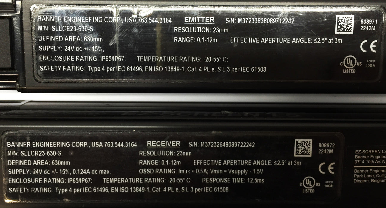 Banner EZ-Screen LS Emitter and Receiver SLLCR23-630-S/SLLCE23-630-S USED