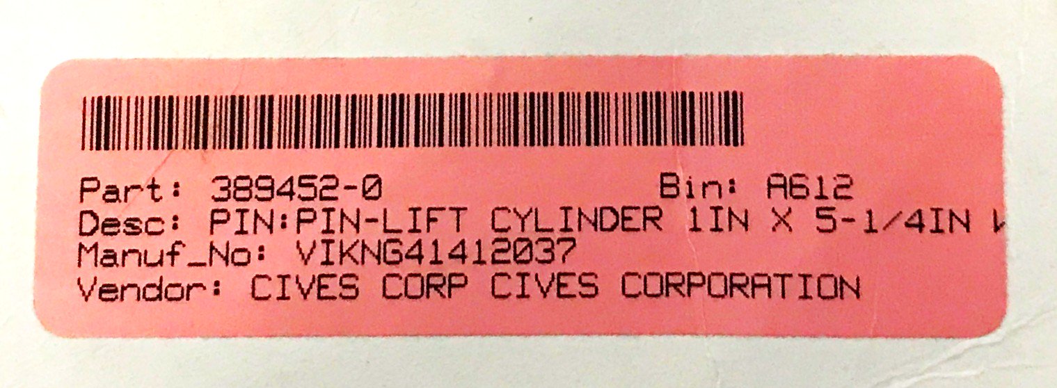 Viking Cives Lift Cylinder Pin 41412037 NOS