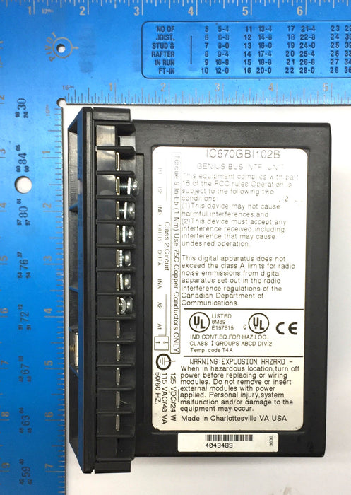 GE Fanuc Field Control Bus Interface Unit (Missing Screws) IC670GBI102B USED