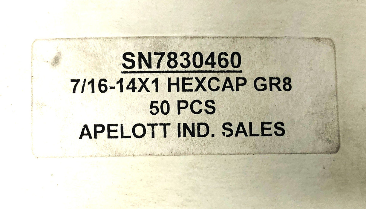 Apelott 7/16-14x1 Hexcap Screws GR8 SN7830460 [Lot of 45] NOS