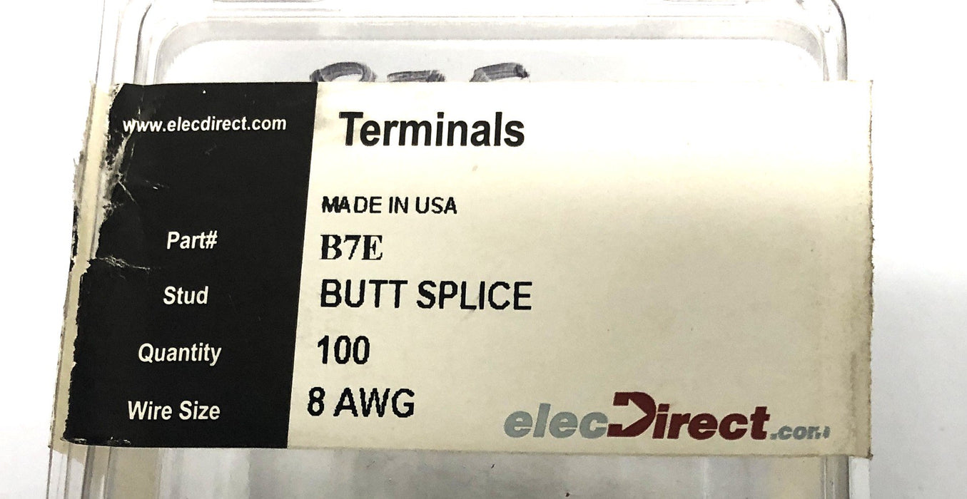 ElecDirect 100 Pack 600V 8AWG Butt Splice Terminals B7E NOS