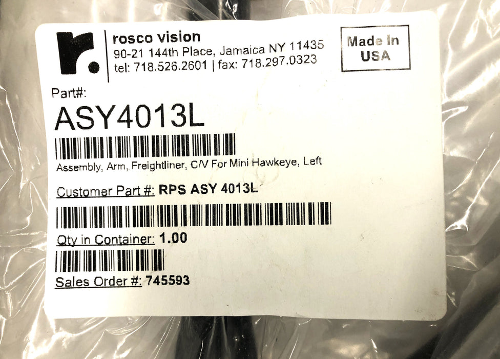 Rosco Vision Left Hand Cross View Arm Assembly For Freightliner ASY4013L NOS