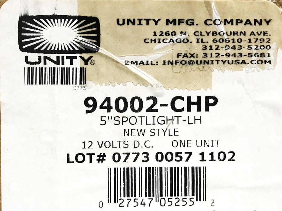 Unity 5 inch LH Vehicle Spot Light 94002-CHP CRACKED BULB NOS