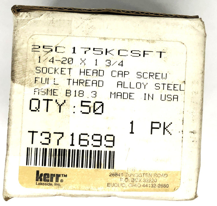 Kerr 50 Piece Box 1/4-20x1-3/4 Socket Head Cap Screw 175KCSFT NOS