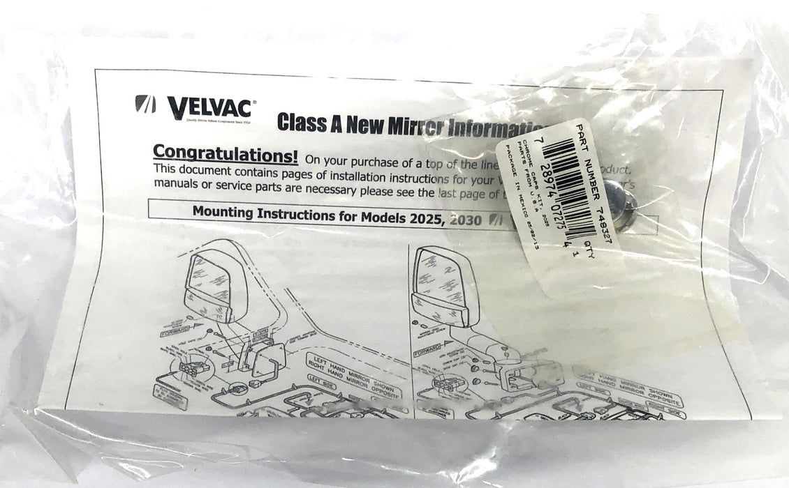Velvac Chrome RV Passenger Side Mirror 713808 NOS