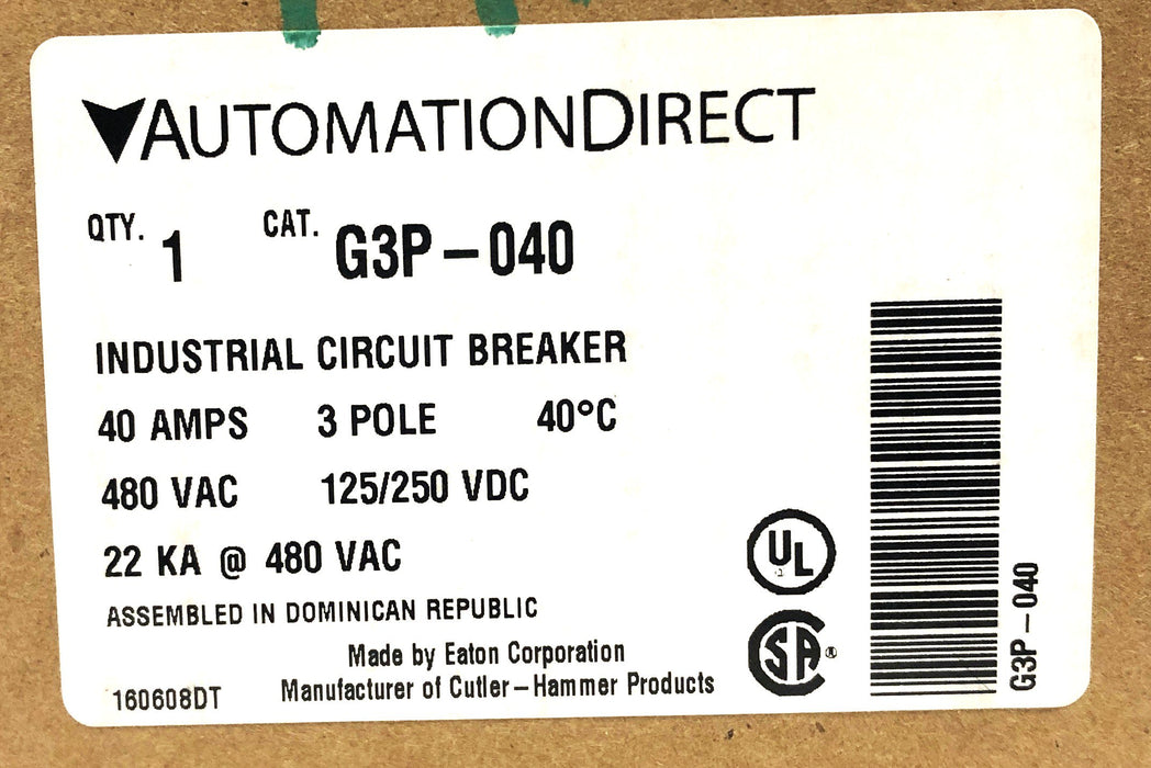 AutomationDirect 480VAC 125/250VDC Industrial Circuit Breaker G3P-040 NOS
