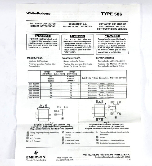 White Rogers 12V DC Cont. Solenoid Coil 586-105111 NOS