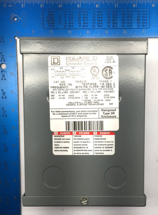 Square D .750kVA 1PH Primary 480/240V Transformer 750SV1F NOS