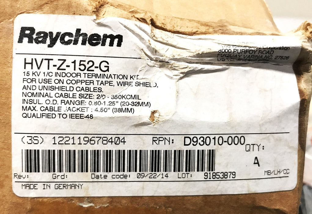 Raychem Indoor Termination Kit HVT-Z-152-G NOS