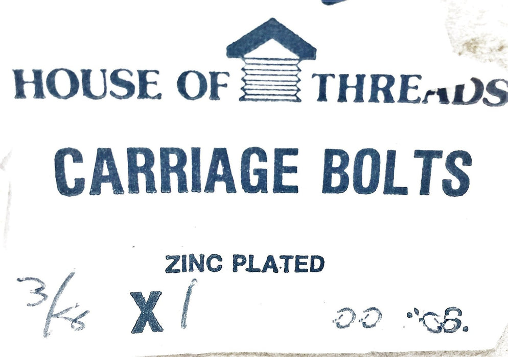 House of Threads 3/8 X 1" Zinc Plated Carriage Bolts 5306-18 [Lot of 44] NOS