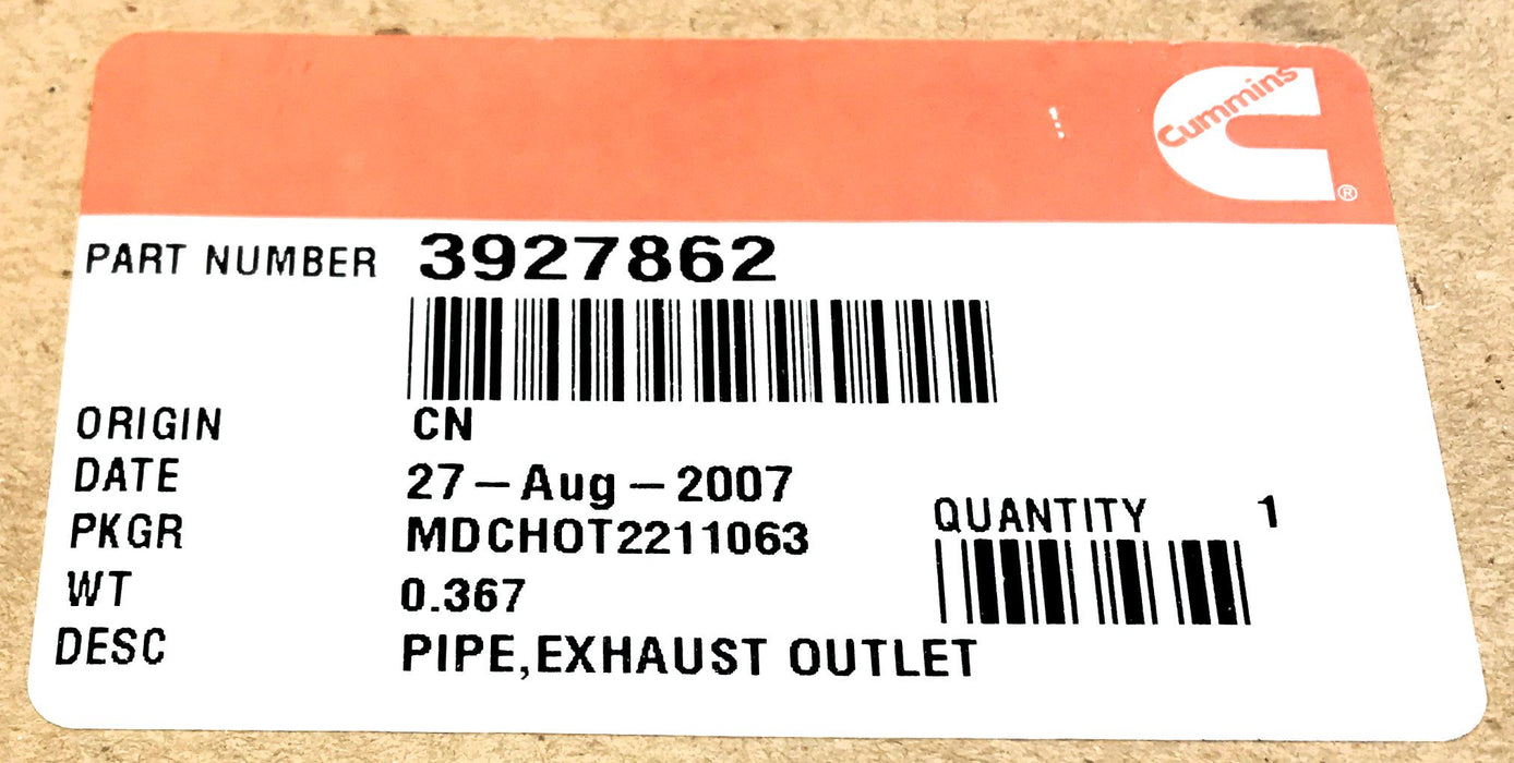 Cummins Exhaust Outlet Pipe 3927862 NOS