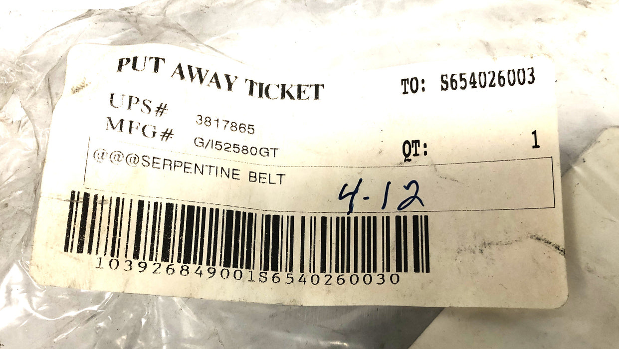 Gates PAT NO 5610217 83214MSK Serpentine Belt 102672 (52580GT) NOS