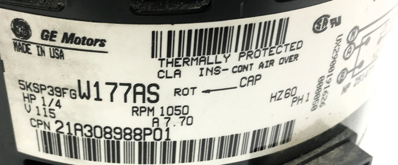 GE 1/4 HP 1050 RPM 115V HVAC Electric Motor 5KSP39FGW177AS NOS