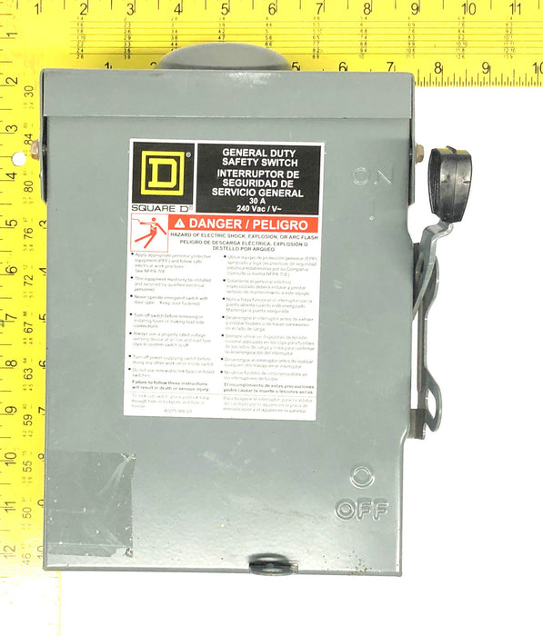 Square D 30A 240V General Duty Safety Switch DU221RB USED