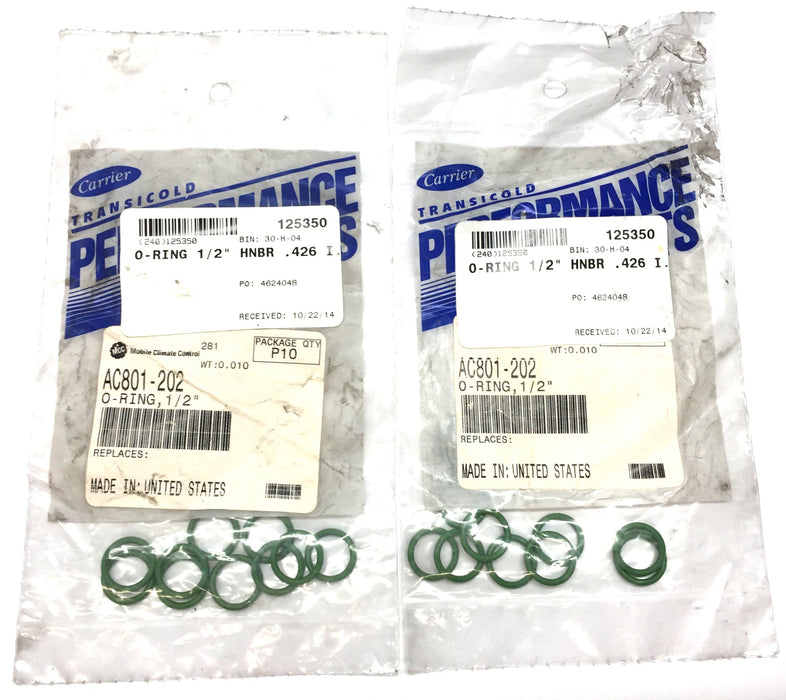 Carrier Transicold 1/2" O-Ring Pack (10pcs) AC801-202 [Lot of 2] NOS