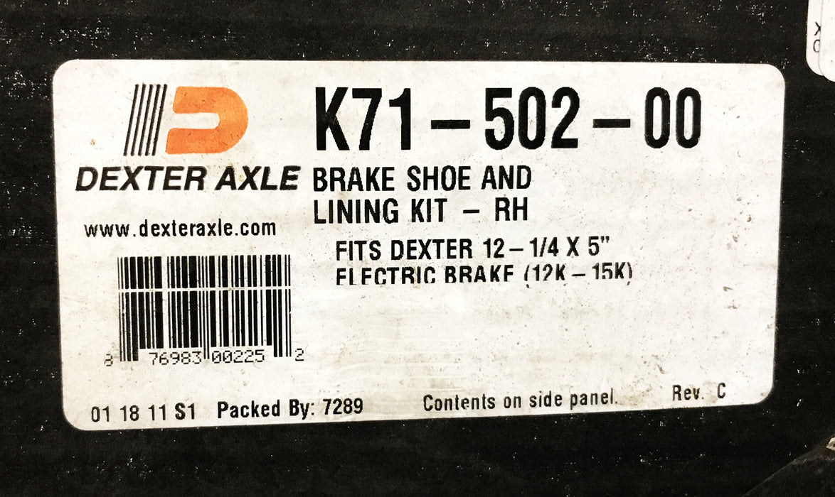 Dexter Axle Brake Shoe and Lining Set K71-502-00 NOS