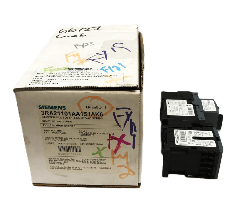 Siemens Combination Starter 3RA21101 AA151AK6 NOS