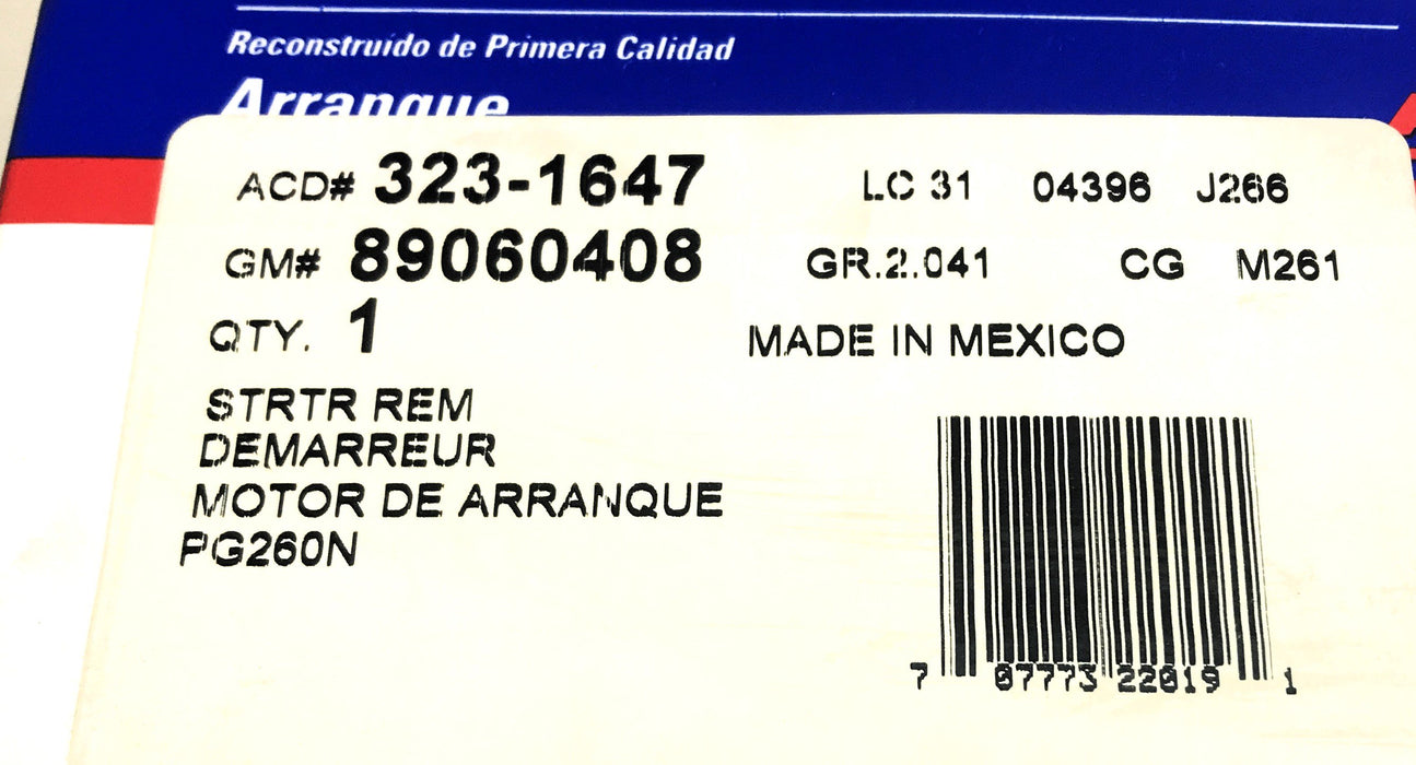 ACDelco Starter Motor 323-1647 (89060408) REMANUFACTURED