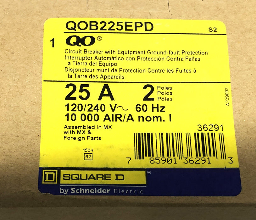 Square D Circuit Breaker With Ground-Fault Protection QOB225EPD NOS
