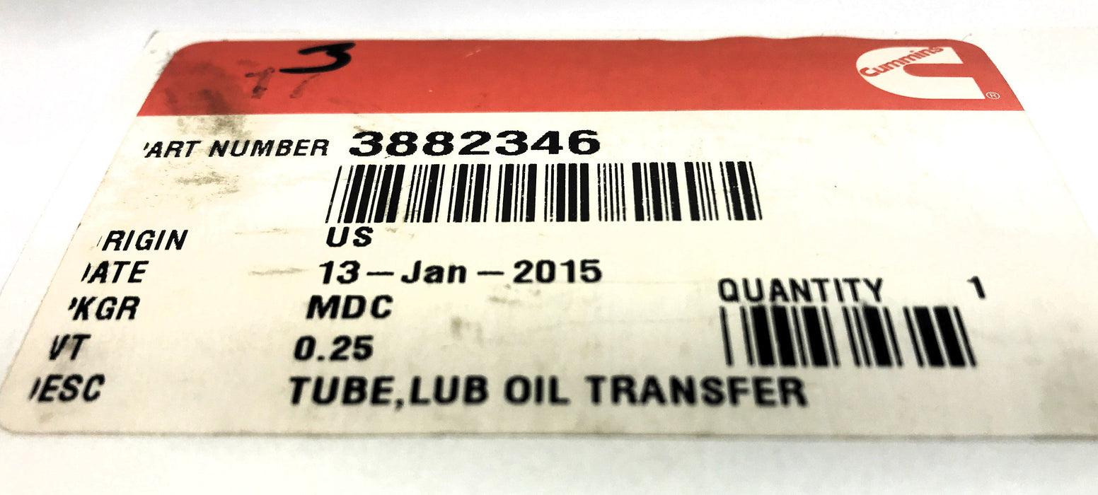 Cummins Lubricating Oil Transfer Tube 3882346 NOS