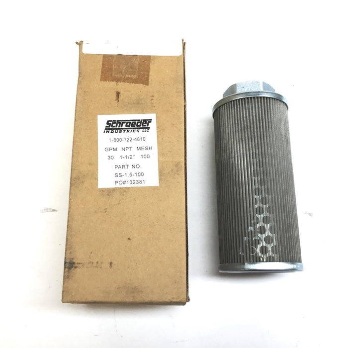 Schroeder 1-1/2 inch Replacement Filter Element SS-1.5-100 NOS