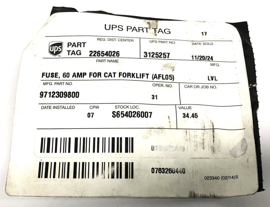 Unbranded 60AMP Fuse For CAT Forklift 9712309800 NOS