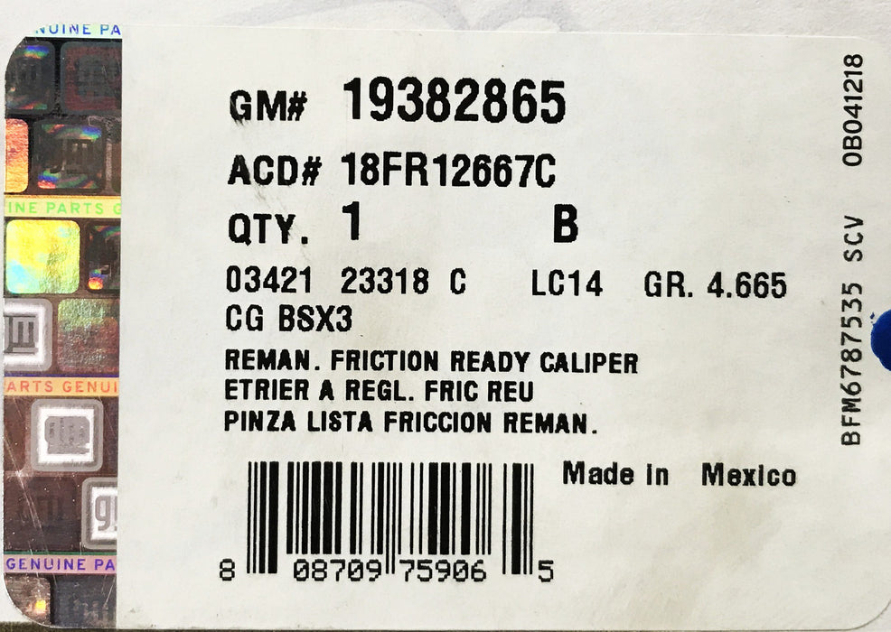 ACDelco Rear Driver Side Disc Brake Caliper Assembly 19382865 REMANUFACTURED