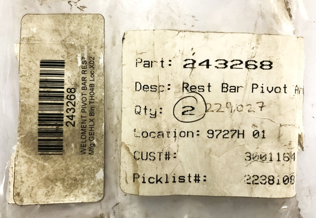 Weldment Pivot Arm Rest Bar 243268 NOS