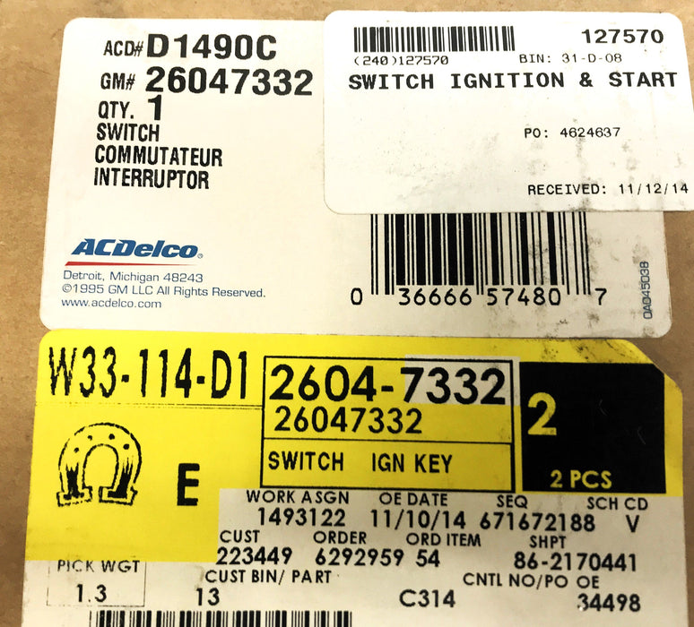 ACDelco Ignition & Start Switch 26047332 NOS