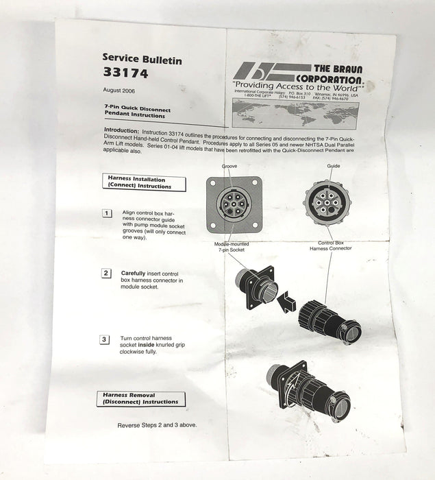 Braun NHTSA Electric Non-Shield Pendant Assembly 33658KS NOS - GTS SPECIAL
