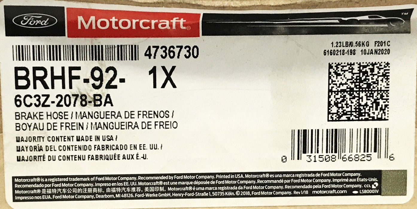 Motorcraft Brake Hose Assembly BRHF-92 (6C3Z-2078-BA) NOS