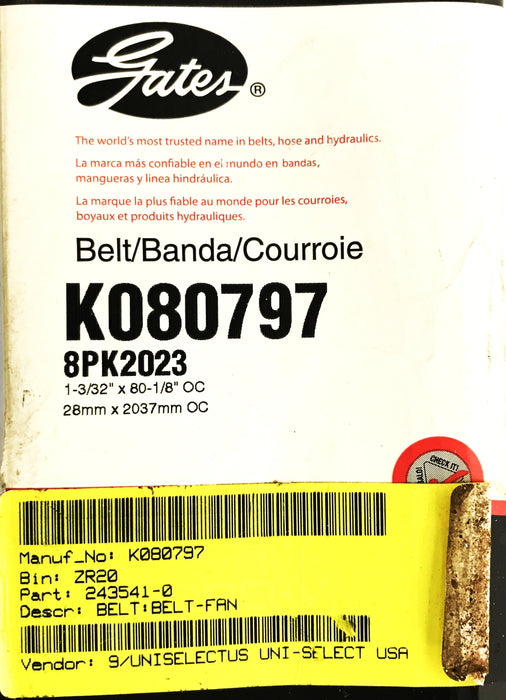 Gates Serpentine V-Belt K080797 NOS