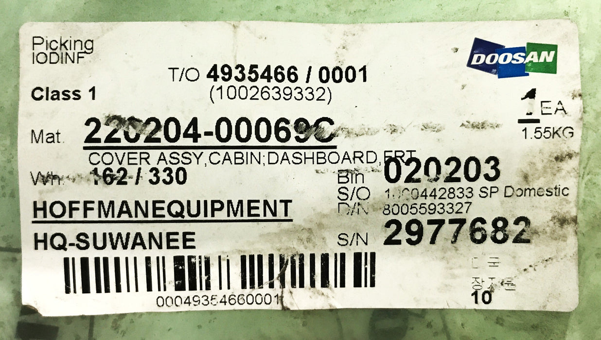 Doosan Dashboard Cover Assembly 220204-00069C NOS