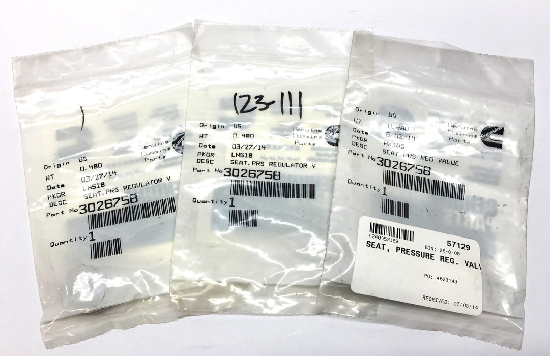 Cummins Pressure Regulator Valve Seat 3026758 [Lot of 3] NOS